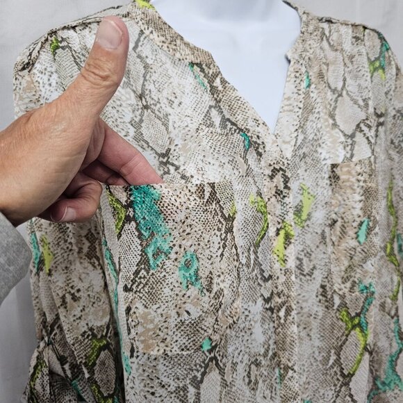 Covington Blouse Snakeskin Green Tribal Boho Grunge Casual L - Picture 7 of 15